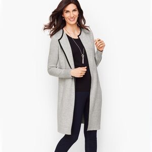 Talbots Women's Tipped Merino  Blend Wool Soft Gray Sweater Jacket Size SP